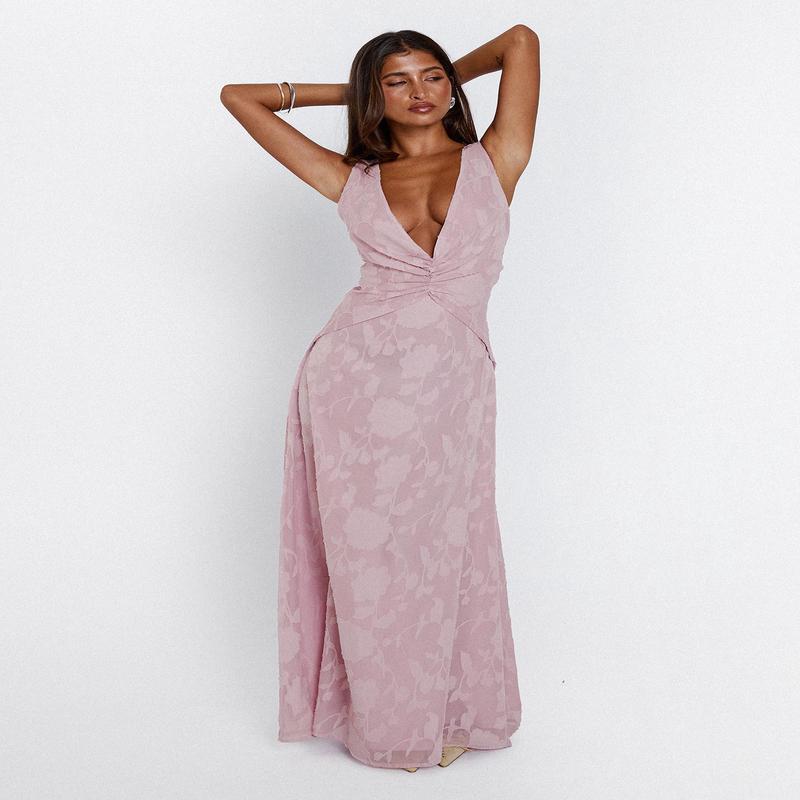 Frederica Plunge Burnout Maxi Dress Mauve