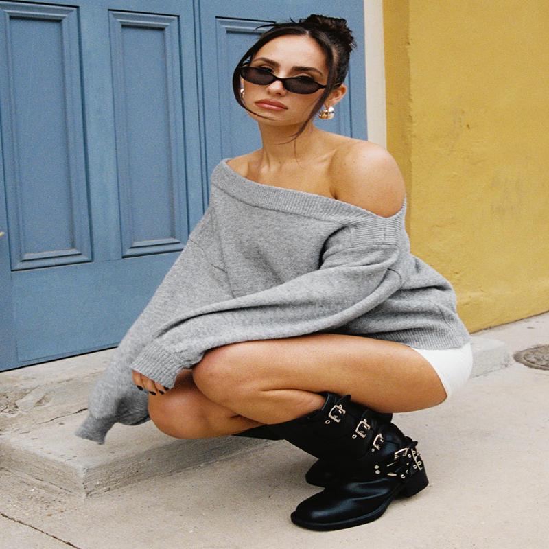 Noble Off The Shoulder Sweater Grey