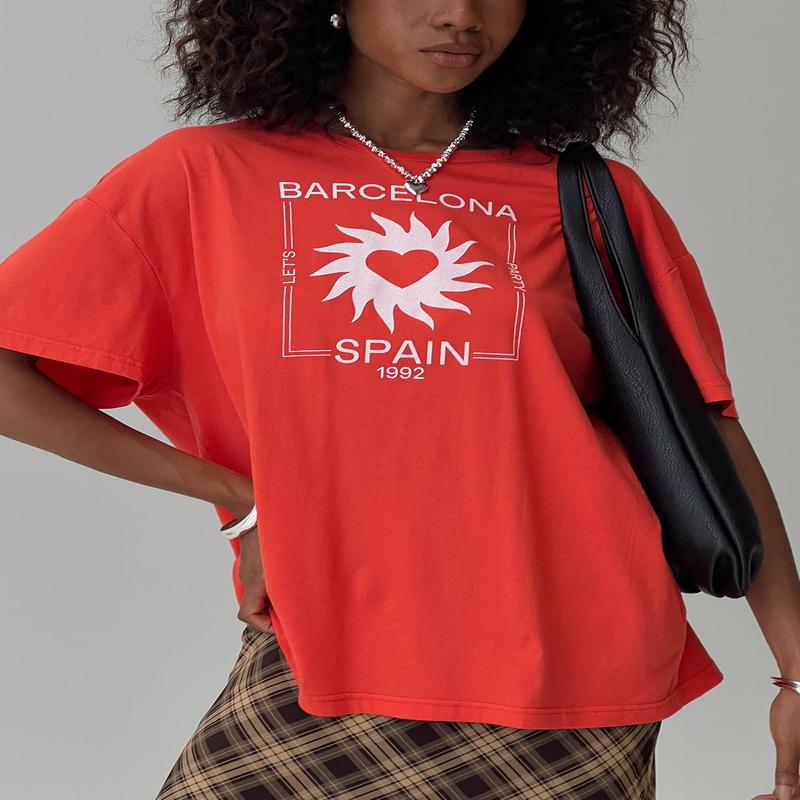 Party In Barcelona Oversized Tee Red