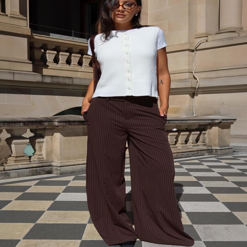 Lustre Wide Leg Pant Brown Pinstripe