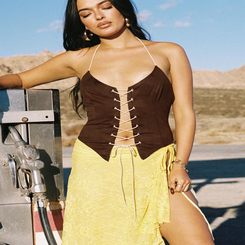 Dawn To Dusk Faux Suede Top Brown