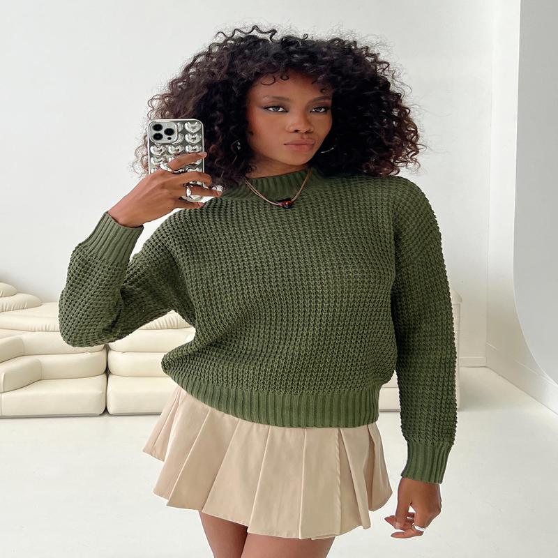 Wholesome Waffle Knit Sweater Green