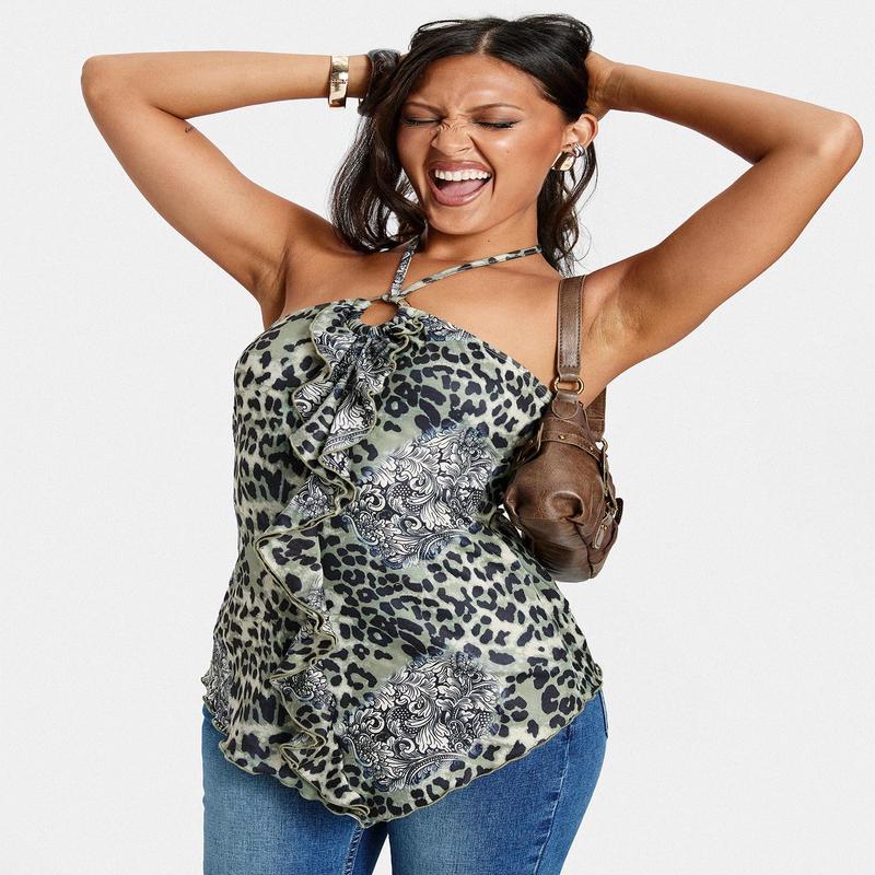 Chappell Ring Detail Halter Top Floral Leopard