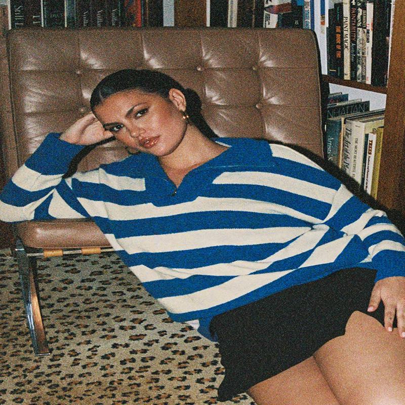 Neena Quarter Zip Sweater Blue / Cream Curve