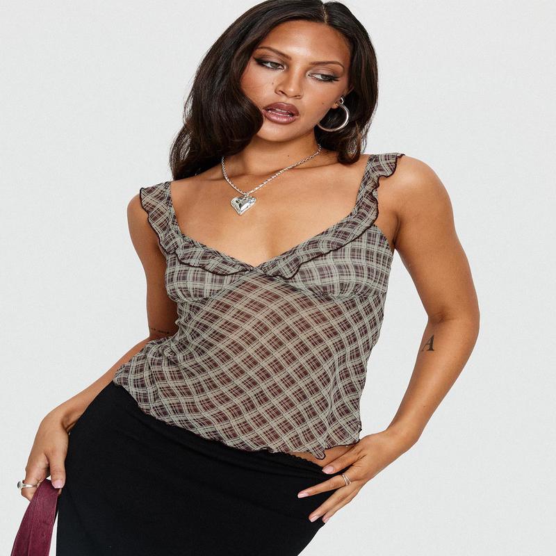 Zayliah Frill Detail Top Wine Check