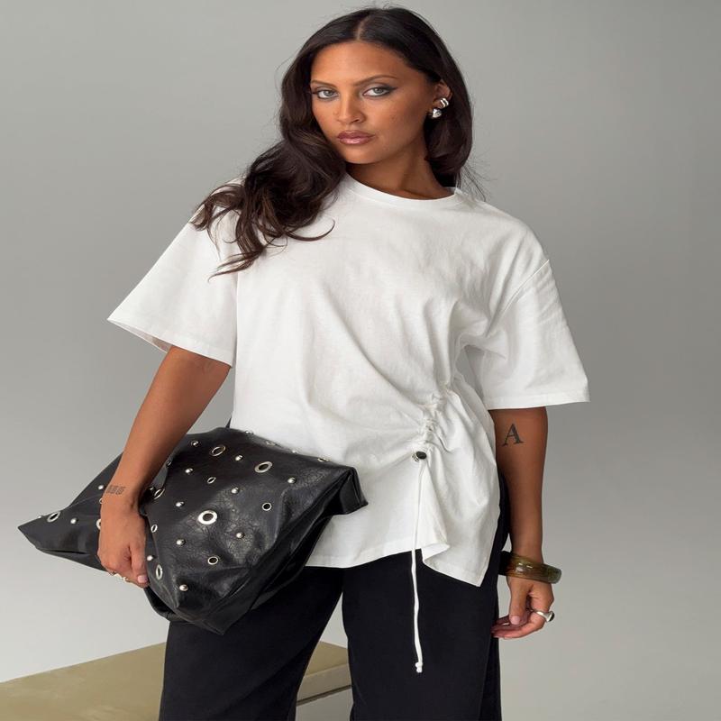 Agnessa Ruched Detail Oversized Tee White