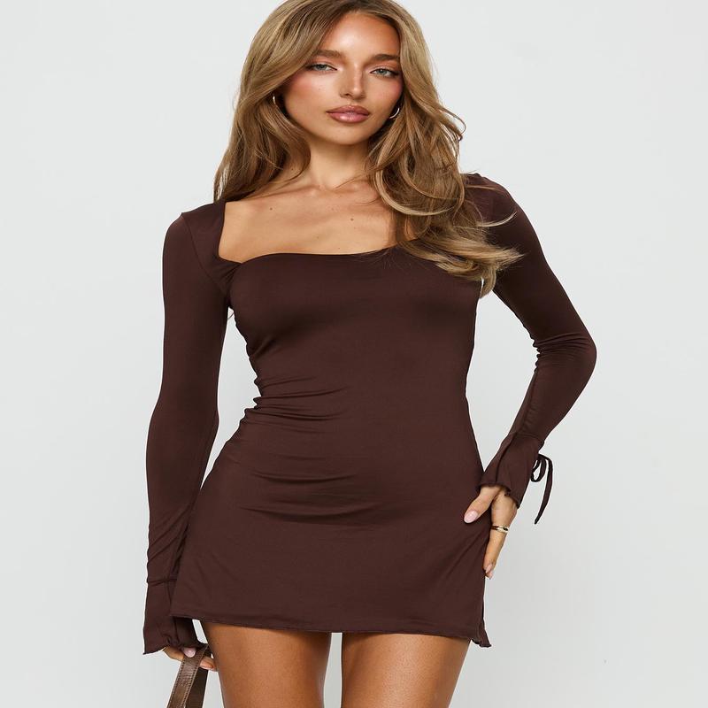 Dalzine Long Sleeve Mini Dress Chocolate