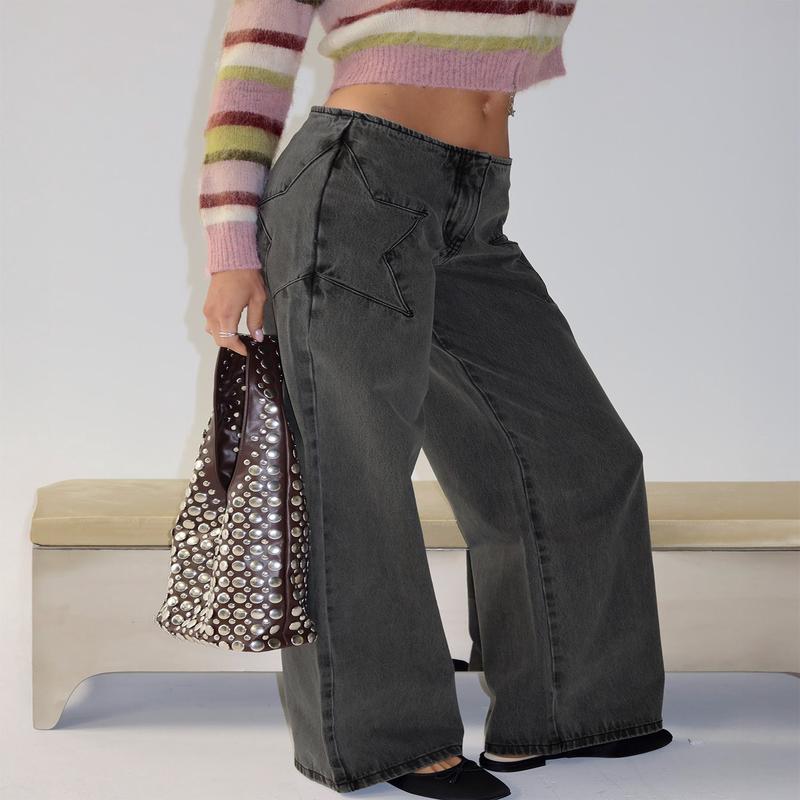 Dolley Star Stitch Mid Rise Wide Leg Jean Grey Wash