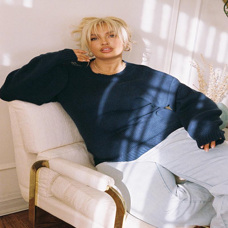 Harmony Balloon Sleeve Knit Sweater Navy Curve