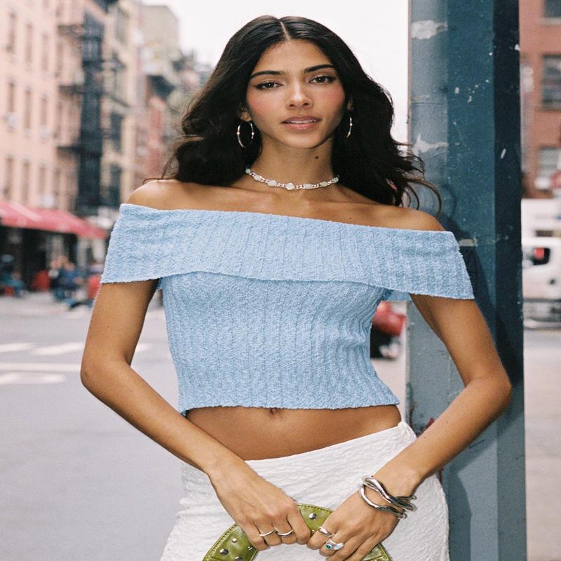Murmur Off Shoulder Top Blue