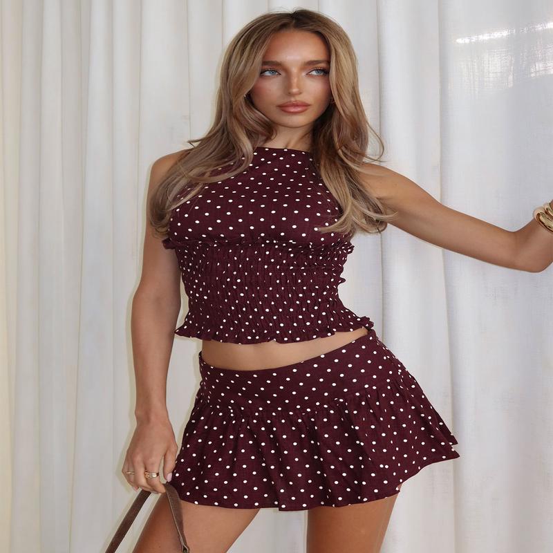 Roxee Ruched Linen Blend Top Plum Polka