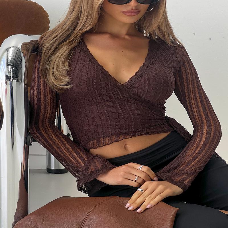 Tevon Wrap Long Sleeve Top Brown