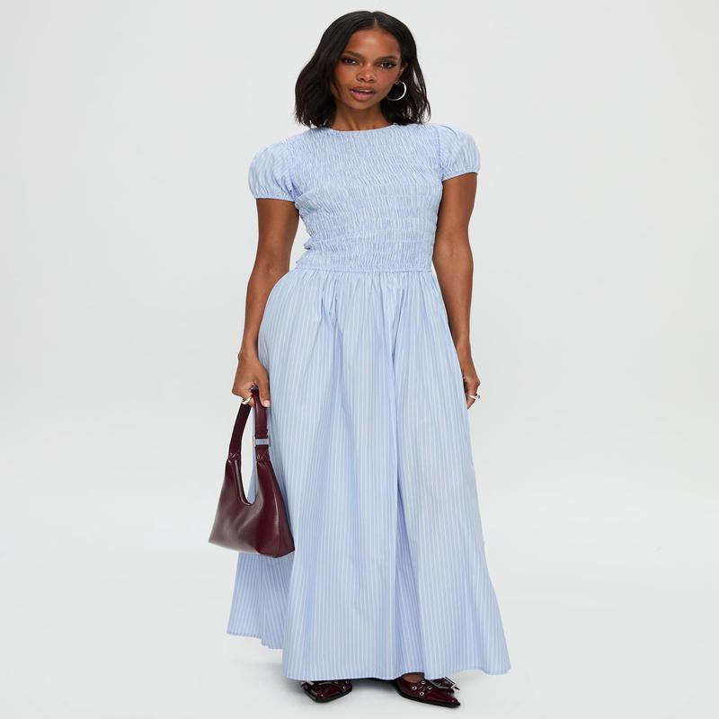 Wendelin Shirred Maxi Dress Blue Stripe