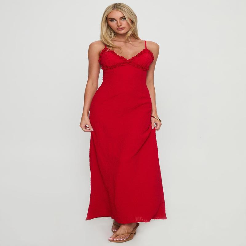 Willah Frill Trim Maxi Dress Red