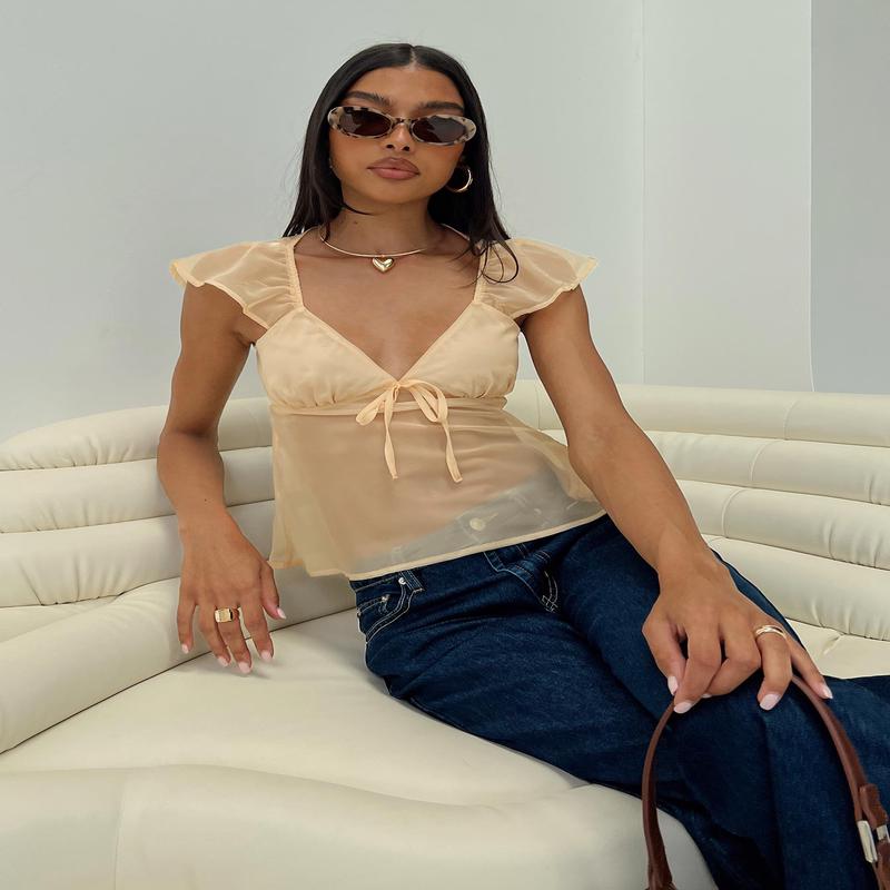 Keysia Cap Sleeve Sheer Top Apricot