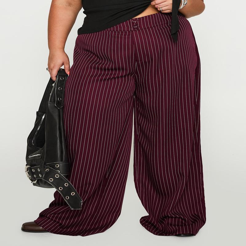 Lorenne Mid Rise Pant Burgundy Pinstripe Curve