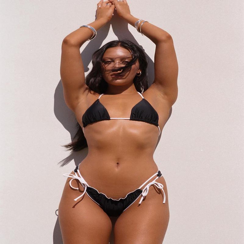 Gabrianna High Cut Tie Bikini Bottoms Black / White