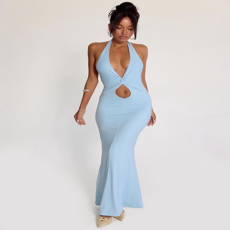 No Hard Feelings Twist Maxi Dress Blue