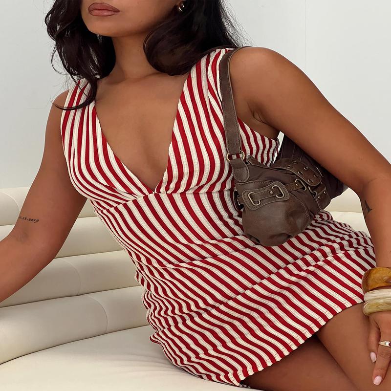 Daphney Plunge Mini Dress Red / Cream