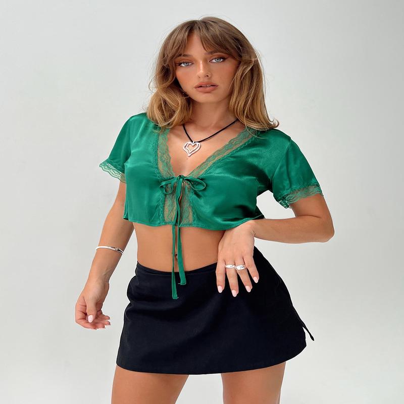 Vintage Tie Up Top Green