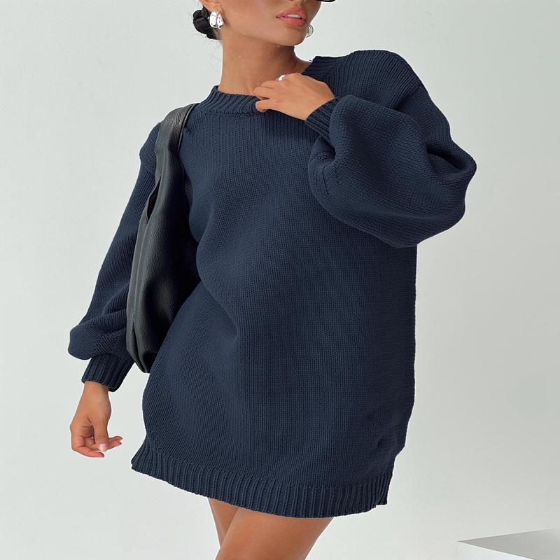 Harmony Balloon Sleeve Knit Mini Dress Navy
