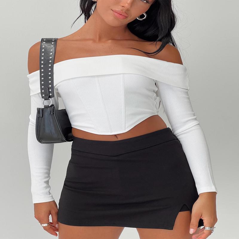Kaeshia Rib Off The Shoulder Bustier White