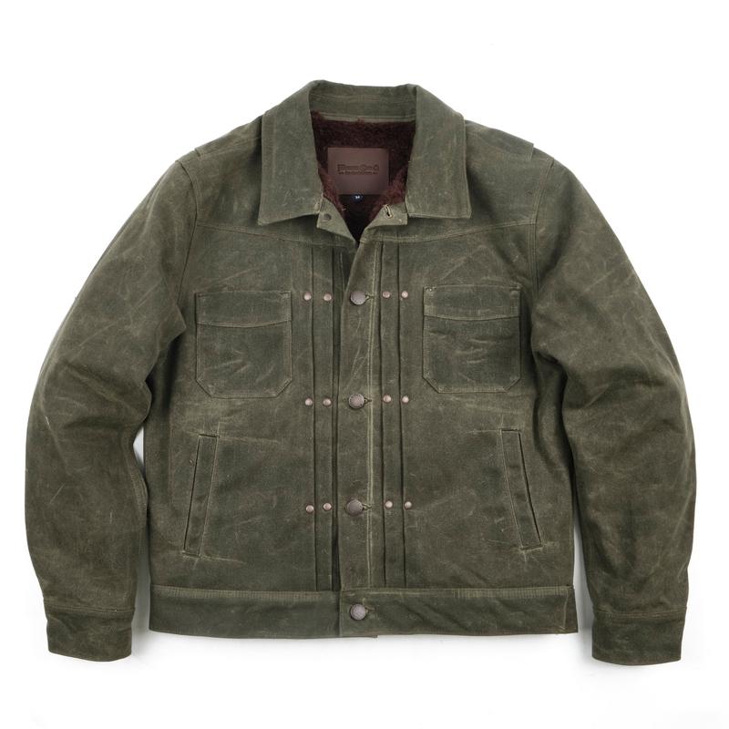 Riders Jacket Heavy Waxed Canvas Olive Alpaca