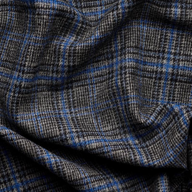 TD47 : Charcoal, and Royal Blue Check Tweed