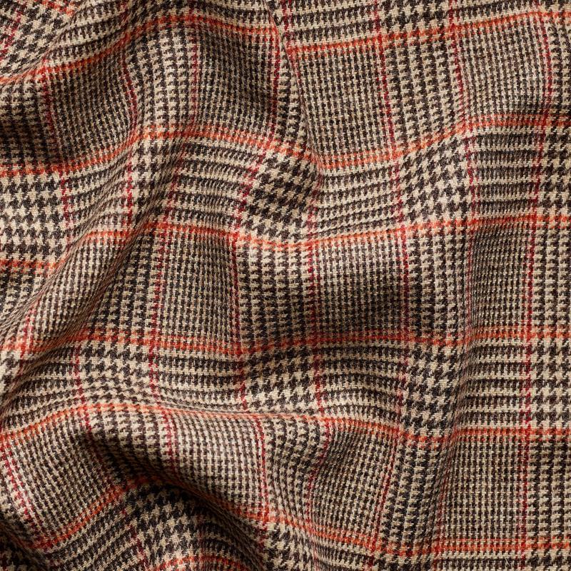 TD58 : Brown Glen Check Tweed with a Tangerine & Claret Deco