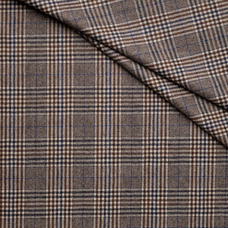 WF2-1 : Worsted Flannel Taupe Check with Blue Deco