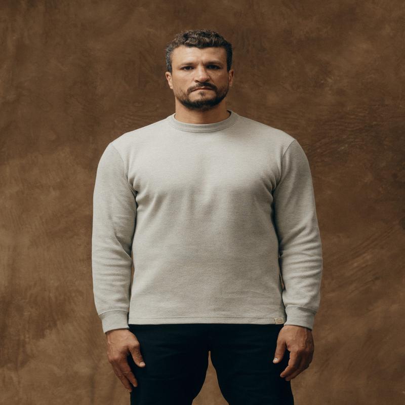 Waffle Knit Thermal Crewneck - Light Heather Gray