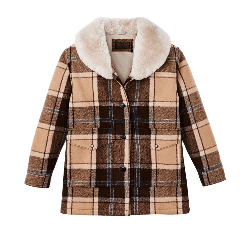 Women's Lined Wool Packer Coat - Cream / Brown / Multi Plaid