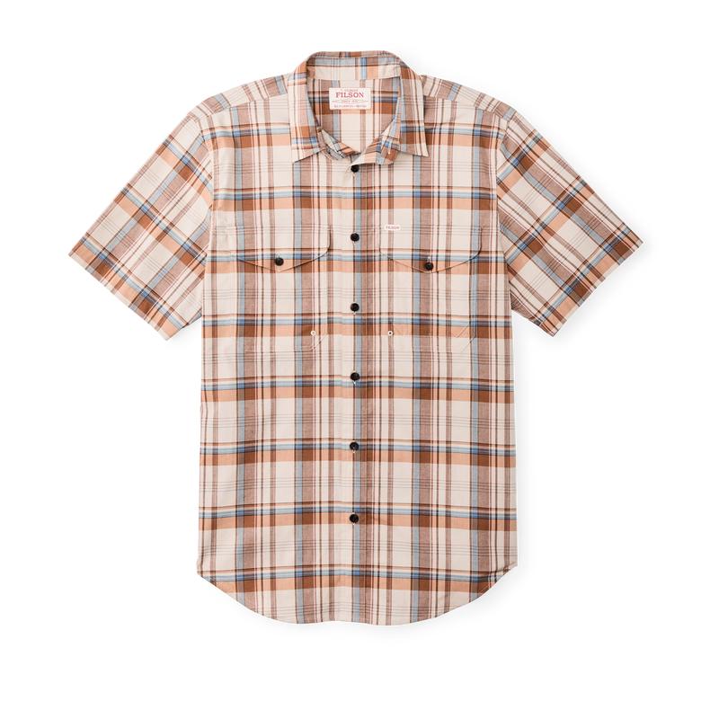 Twin Lakes Short Sleeve Sport Shirt - Beige / Rust Plaid