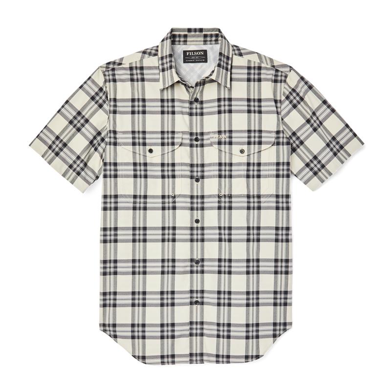 Twin Lakes Short Sleeve Sport Shirt - Cream/grey/black Plaid