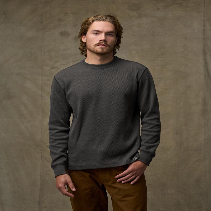 Waffle Knit Thermal Crewneck - Faded Black