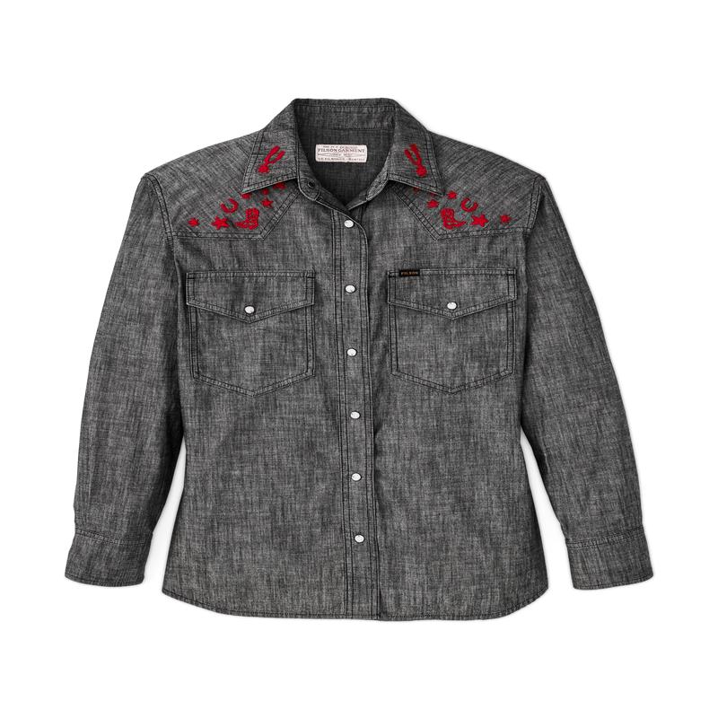 Women's Embroidered Western Shirt - Black Chambray / Western