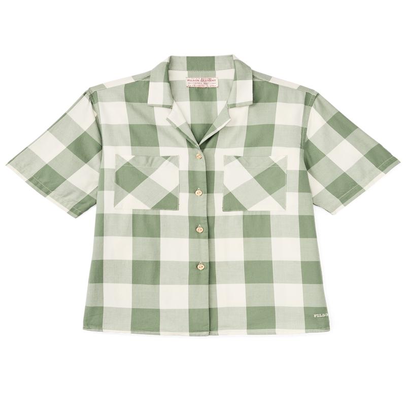 Women's Short Sleeve Camp Shirt - Hedge Green / White Plaid