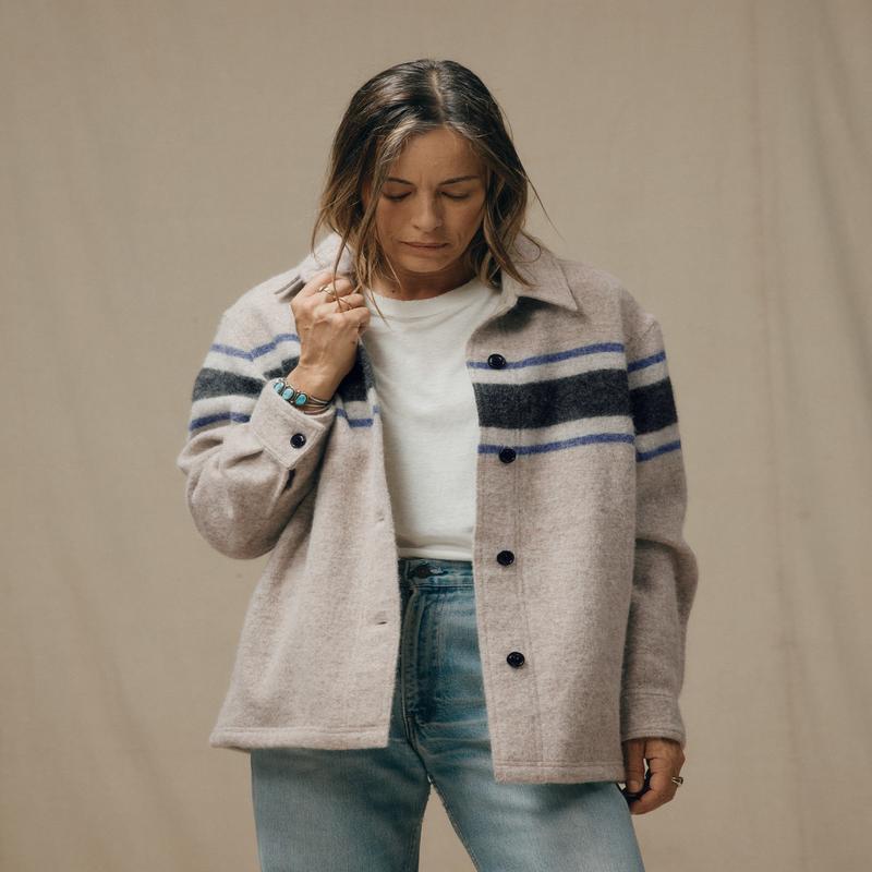 Women's Wool Overshirt - Gray / Black Blanket Stripe