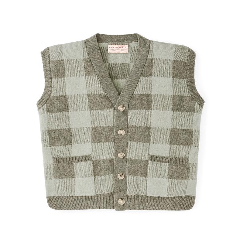 Women's Wool Cardigan Vest - Olive Check