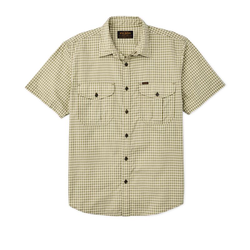 Filson's Washed Short Sleeve Feather Cloth Shirt - Green / Ivory Gingham