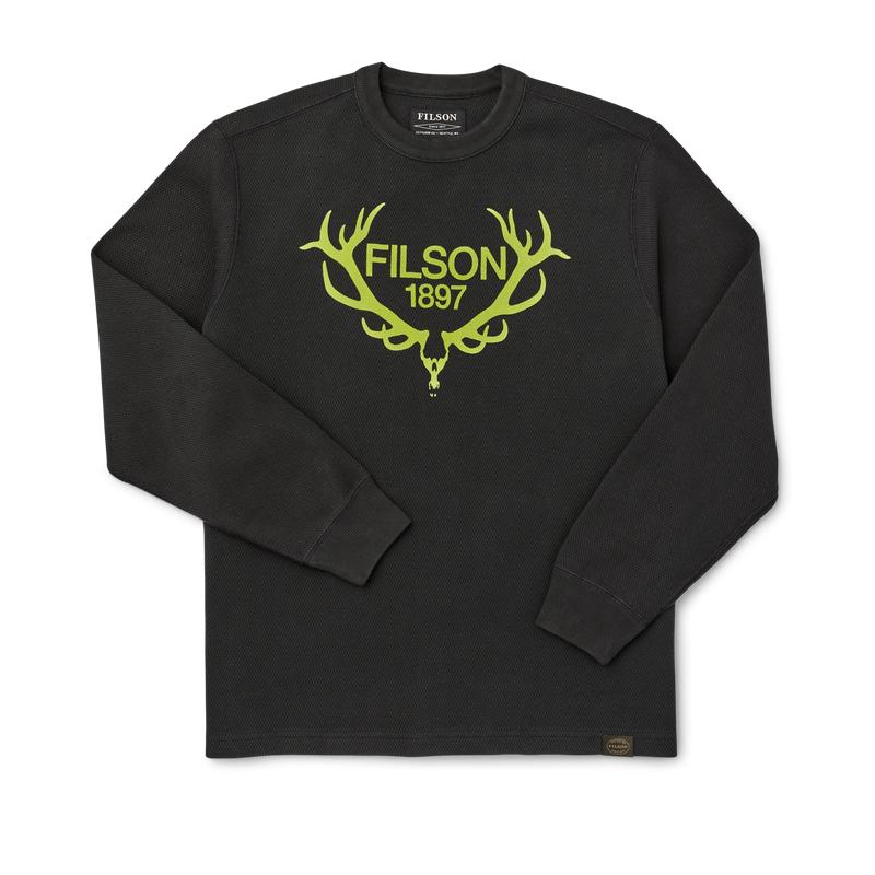 Waffle Knit Graphic Thermal Crewneck - Faded Black/ Stag