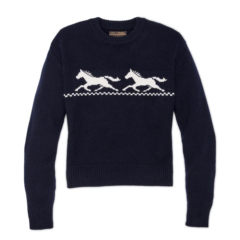 Women's Wool Crewneck Sweater - Navy / Horse