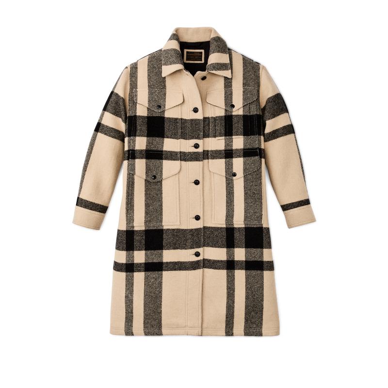 Women's Wool Long Cruiser Coat - Natural / Black Plaid