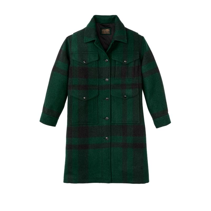 Women's Wool Long Cruiser Coat - Otter Green / Black Plaid
