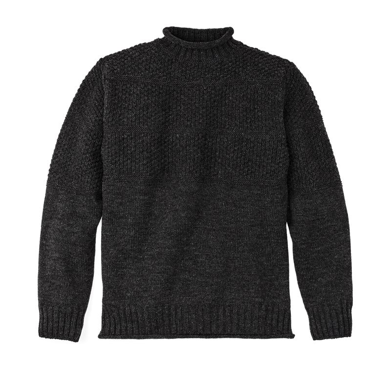 Wool Roll Neck Fisherman's Sweater - Charcoal Heather