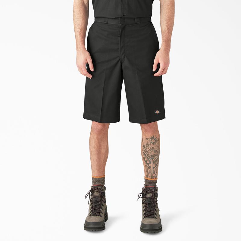 Loose Fit Flat Front Work Shorts, 13"