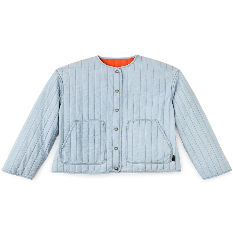 Women's Chambray Quilted Jacket - Light Indigo Chambray