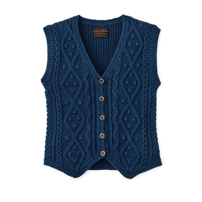 Women's Rustic Cable Knit Vest - Deep Blue
