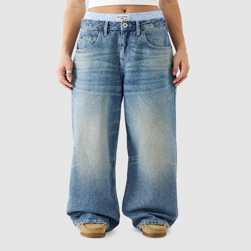 Boxer Waistband Wide Leg Denim Jeans