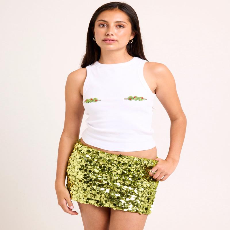 Olive Skewer Beaded Tank